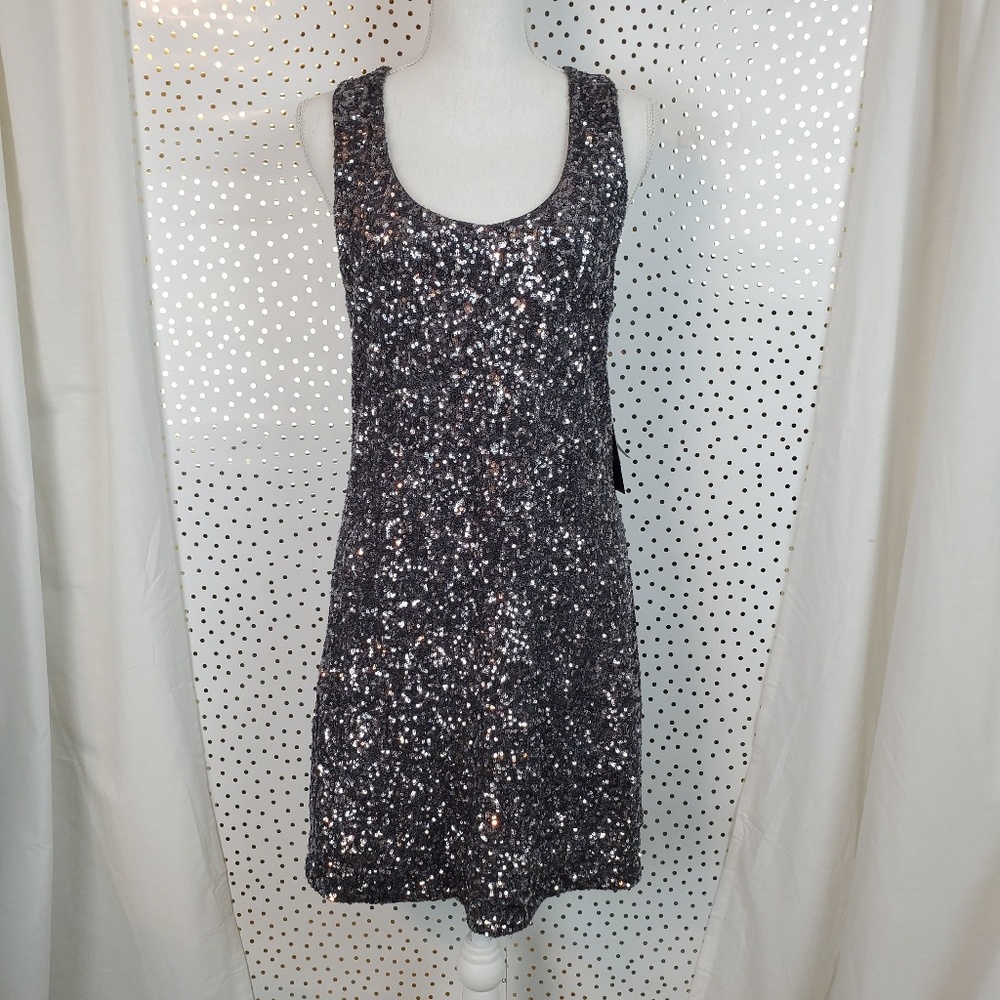 Alice + Olivia Silver Sequin Mini Dress